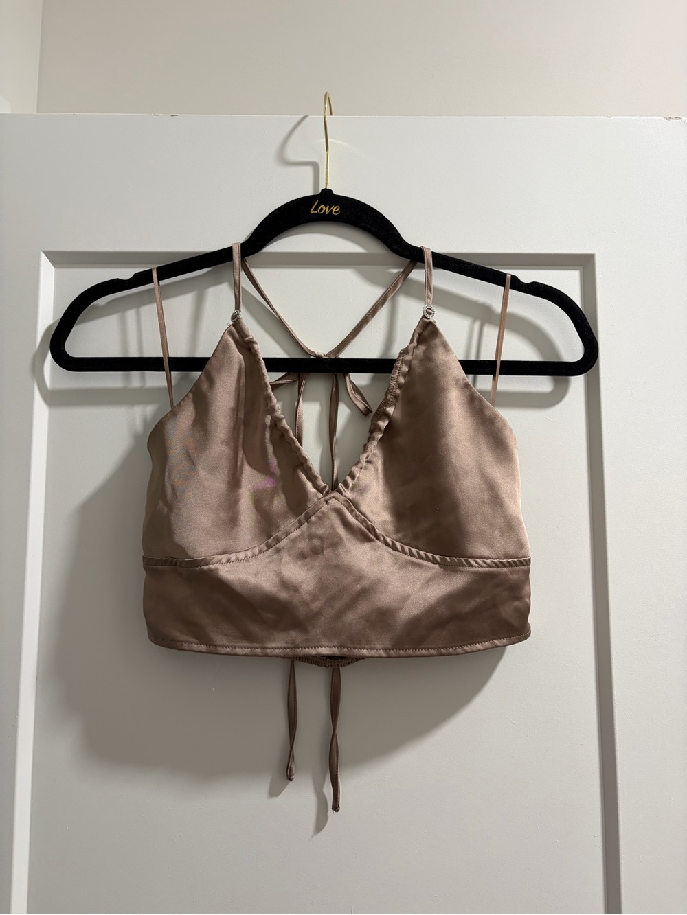 Garage Brown Satin Tie Back Going Out Top